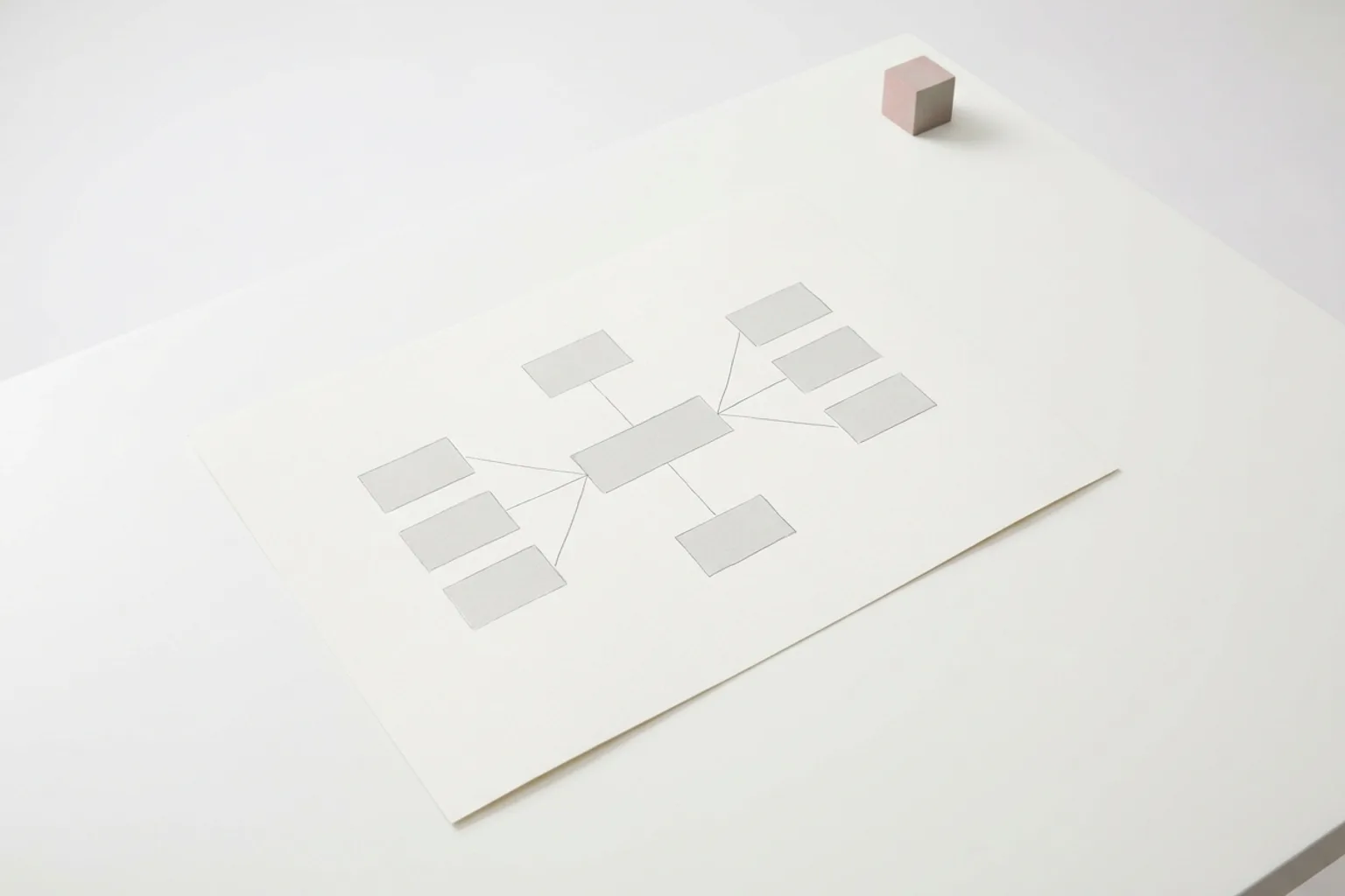 Schéma de rectangles reliés par de fines lignes, ramifié depuis un bloc unique